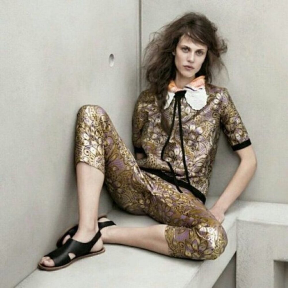 Marni x H&M Metallic Purple and Gold Cropped Brocade Pants